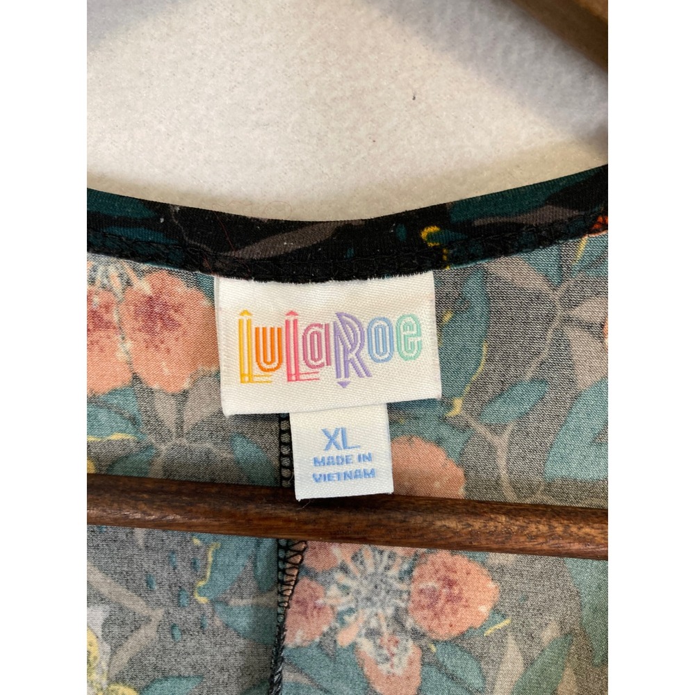 Floral Boho LuLaRoe Women XL Teal Orange Short Sleeve Pocket‎ Swing Dress - Picture 3 of 10